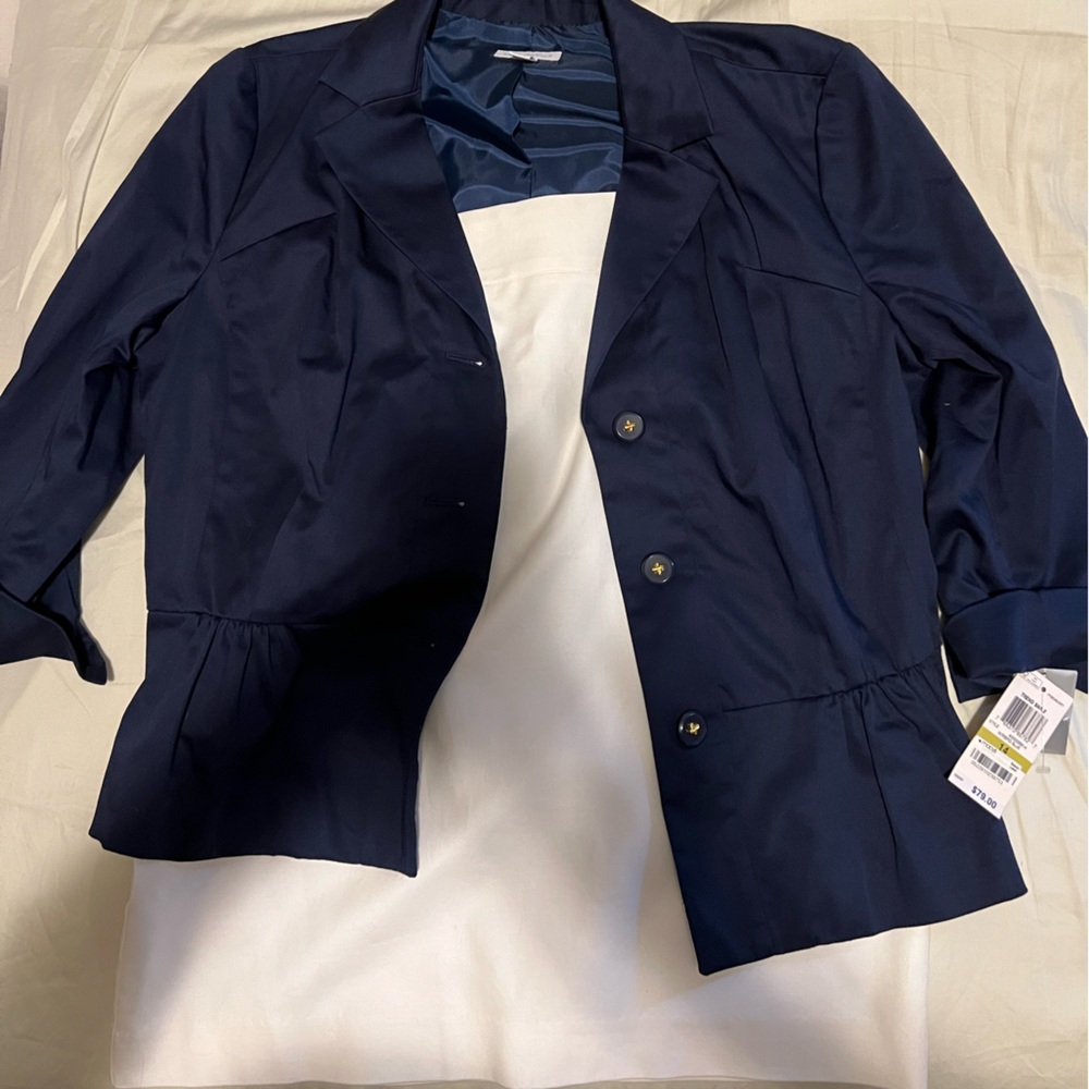 Navy Blue and White Skirt Suit